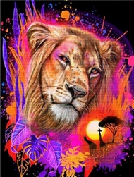 1 billede med løve. Str. 30 x 40 cm.